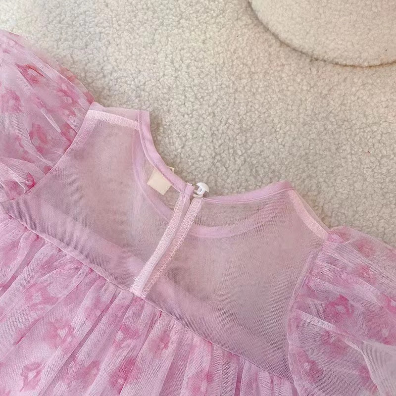 Western Style Short Sleeve Flower Mesh Fairy Dress