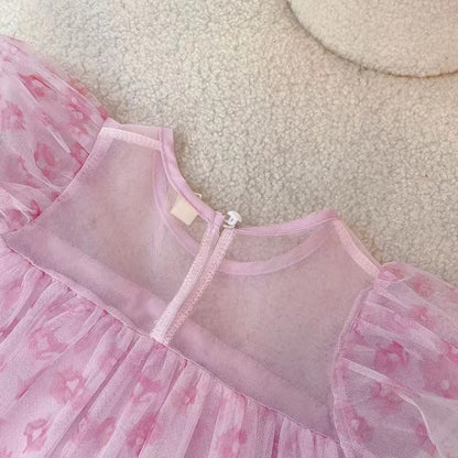 Western Style Short Sleeve Flower Mesh Fairy Dress