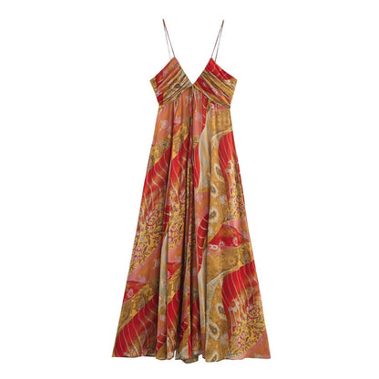 Summer Ethnic Print Midi Skirt Sling Dress