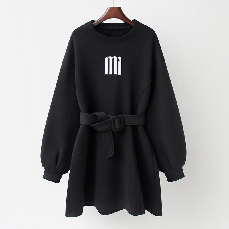 Loose Mid Length Plus Fleece Sweater Dress