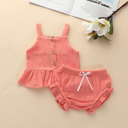 New Girls' Casual Suit Candy Color Suspender Shorts Two-piece Set