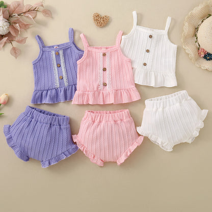 Baby Solid Color Multicolor Suspender Shorts Suit