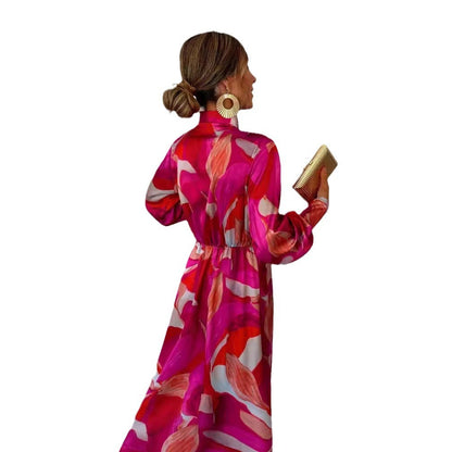 Autumn New Long Sleeve Dress V-neck Lace-up Split