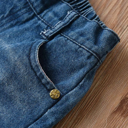 Girls' Spaghetti-strap Floral Print Jeans Suit