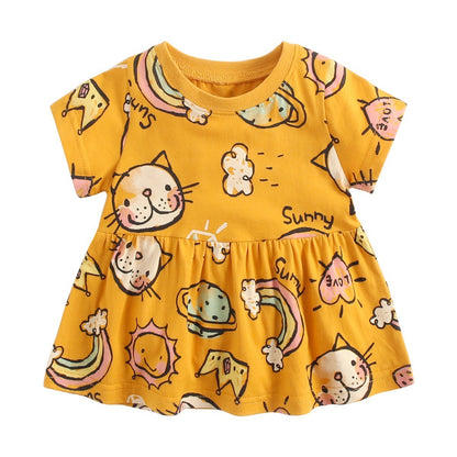 Children's Cotton Baby Girl Clothes Cartoon Printed Summer Dress
