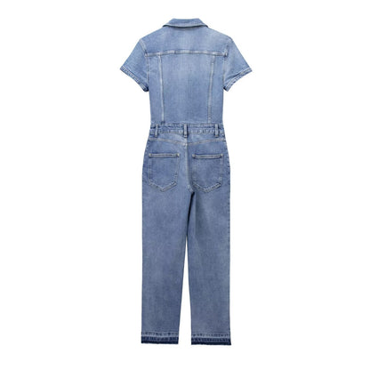 Fall 2023 European And American Style Long Denim Jumpsuit