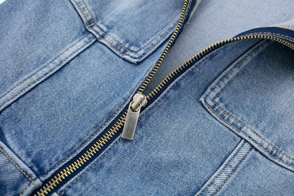 Fall 2023 European And American Style Long Denim Jumpsuit