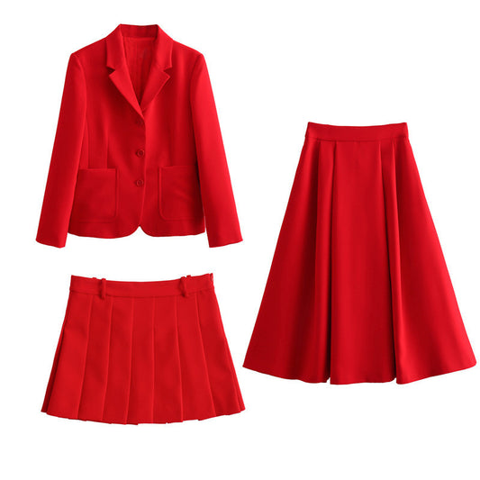 Spring New European And American Style Slim Suit Jacket Skirt Pleated Skirt Outfit