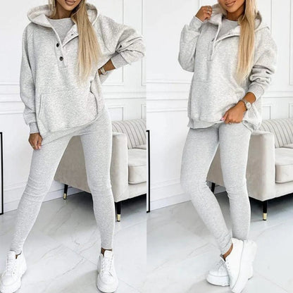 Casual Hooded Sweater Thickened Thread Fitted Vest Pants Three-piece Set
