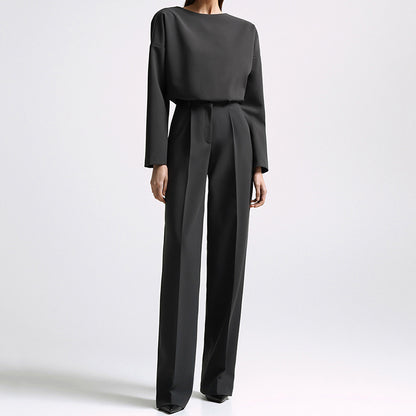 Women's Polyester Suit Two-piece Wide-leg Pants Long Sleeve