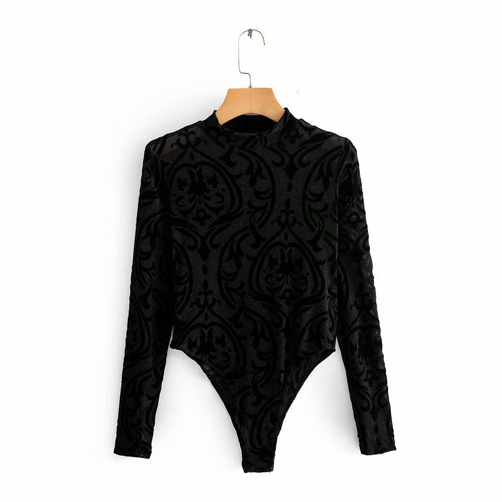 New sexy stand collar gold mesh bodysuit