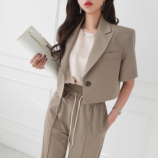 Feminine Tie Waist Casual Pants Two Piece Set