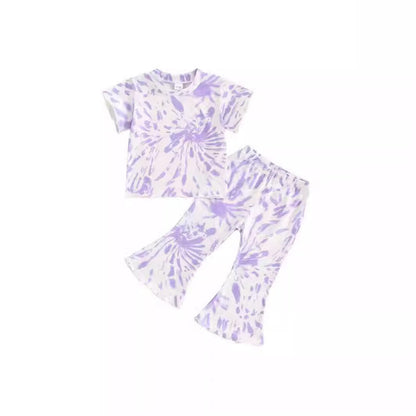 Girls' Tie-dye Peplum Top Bell-bottom Pants Suit