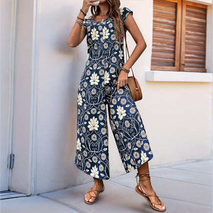 European And American Jumpsuit Printed Wide Leg Jumpsuit