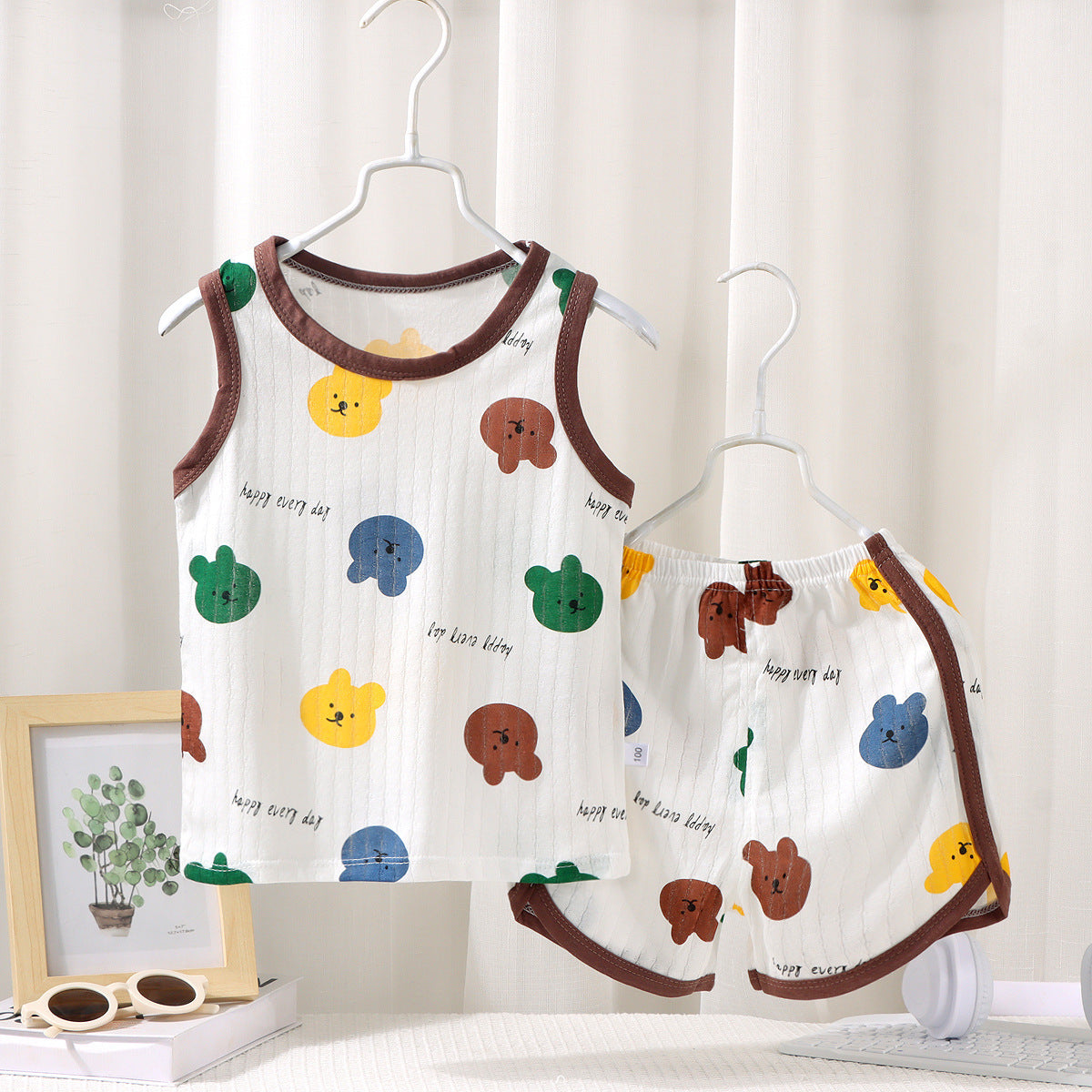 Children's Vest Suit Cotton Pajamas Baby Korean Style Sleeveless