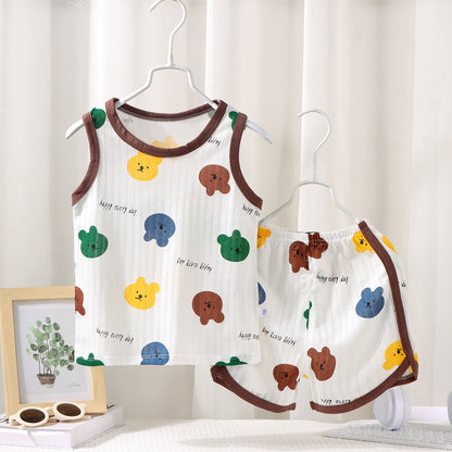 Children's Vest Suit Cotton Pajamas Baby Korean Style Sleeveless