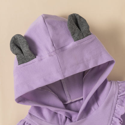 Girls Ruffle Stitching Hooded Sweater Suit