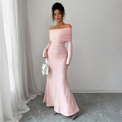 Elegant Simple Off-shoulder Long Sleeve Dress Women's Clothing