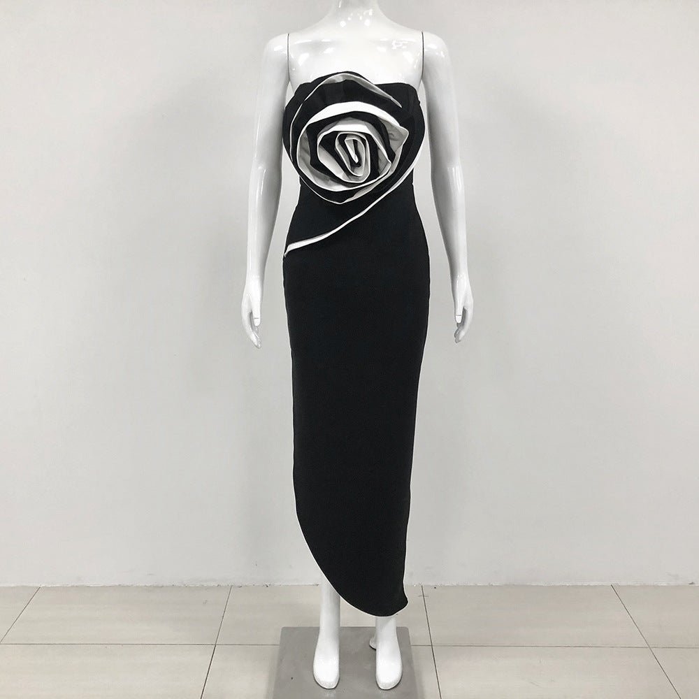 Slim Fit Tube Top Maxi Dress Women's Large Flower Summer Bandage Dress
