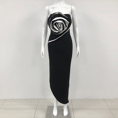 Slim Fit Tube Top Maxi Dress Women's Large Flower Summer Bandage Dress