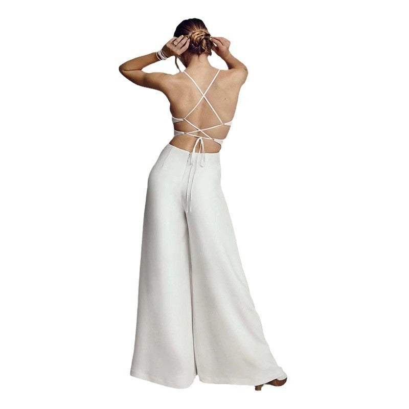 Sleeveless V-neck Brace Skinny Sheath Backless Jumpsuit