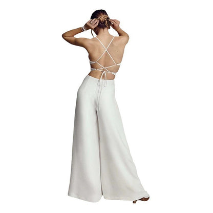 Sleeveless V-neck Brace Skinny Sheath Backless Jumpsuit