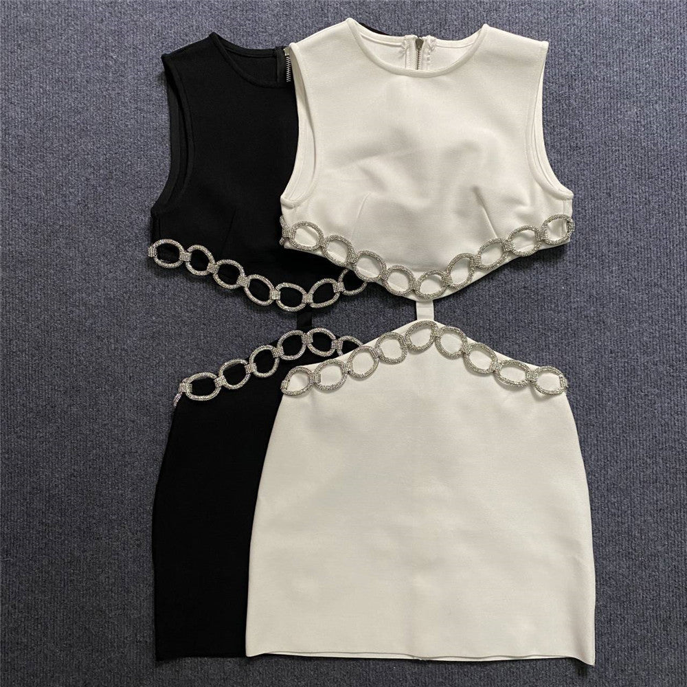 Banquet Party Hot Rhinestone Sleeveless Bandage Dress