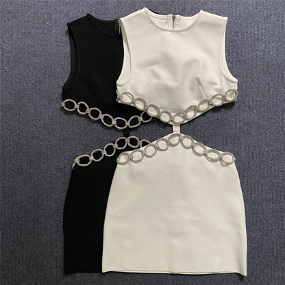 Banquet Party Hot Rhinestone Sleeveless Bandage Dress