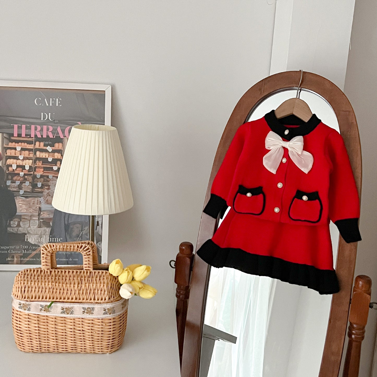 Korean Children Suit Baby Western Style Knitted Cardigan Two-piece Set