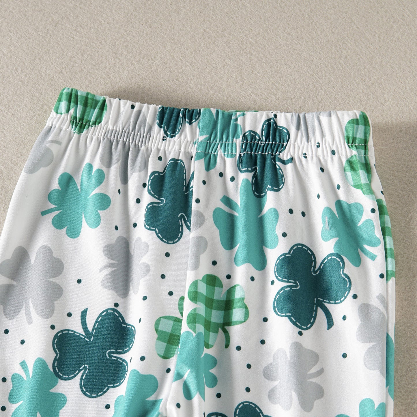 Four-Leaf Clover Printed Gray Long Sleeve Top White Trousers Two-piece Set