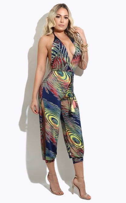 Loose printed nine-piece jumpsuit