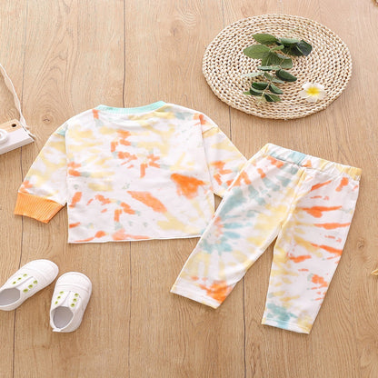 Round Neck Tie-dye Long-sleeved Sweater And Trousers Two-piece Suit