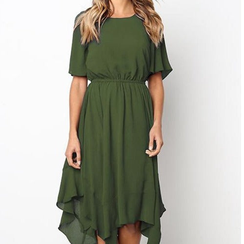 An Irregular Waist Short-sleeved Dress