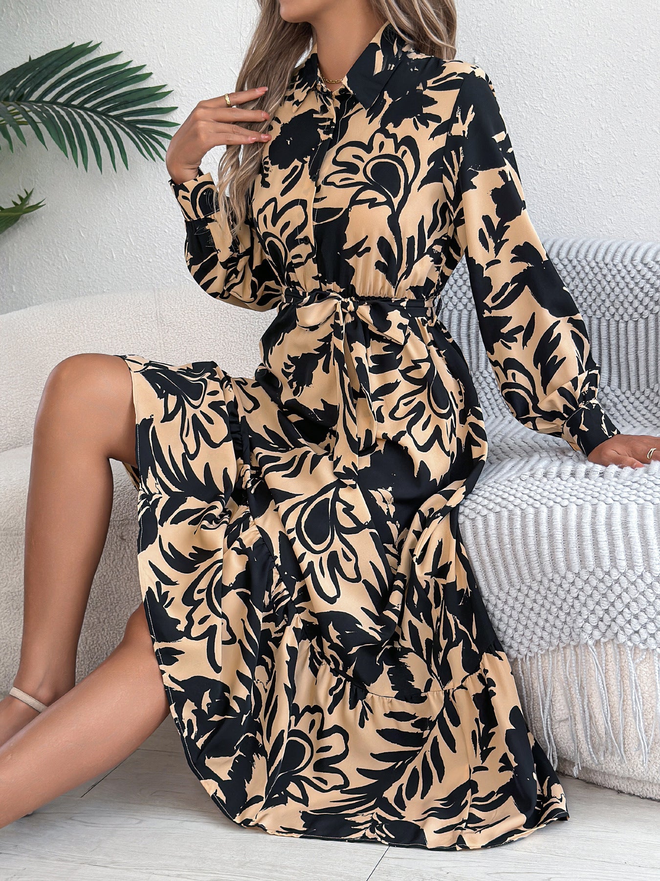 Women's Clothing Spring And Summer Leisure Flower Long Sleeve Shirt Skirt