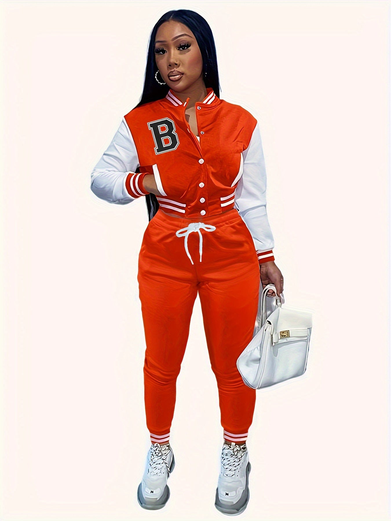 Letter Color Matching Jacket Single-breasted Letter Printed Baseball Uniform Sports Suit