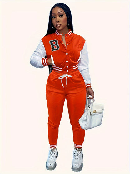 Letter Color Matching Jacket Single-breasted Letter Printed Baseball Uniform Sports Suit
