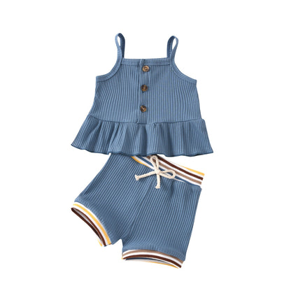 Sunken Stripe Suspenders Small Skirt Rib Shorts Suit