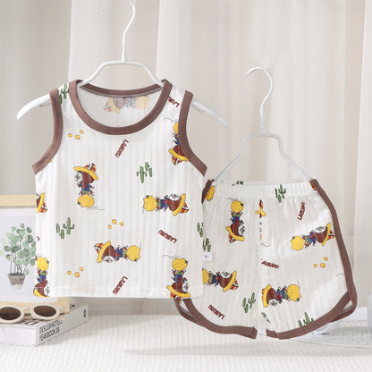 Children's Vest Suit Cotton Pajamas Baby Korean Style Sleeveless