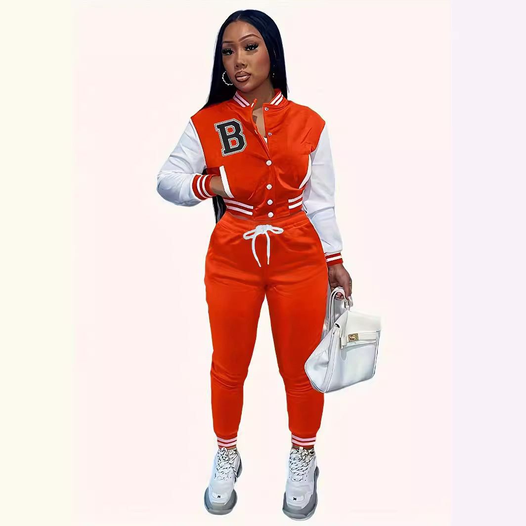 Letter Color Matching Jacket Single-breasted Letter Printed Baseball Uniform Sports Suit