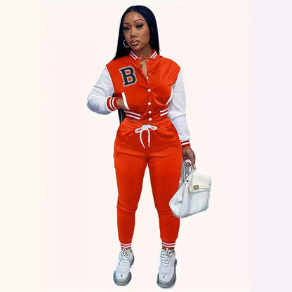 Letter Color Matching Jacket Single-breasted Letter Printed Baseball Uniform Sports Suit