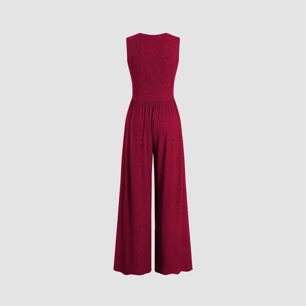 European And American New Sleeveless Knitted Jumpsuit