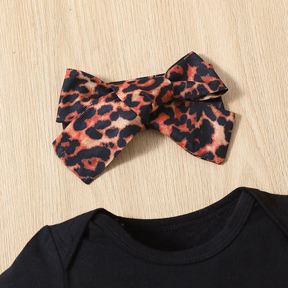 European And American Cotton Leopard Print Letter Mama Short Sleeve Triangle Rompers Cake Pantskirt Headdress