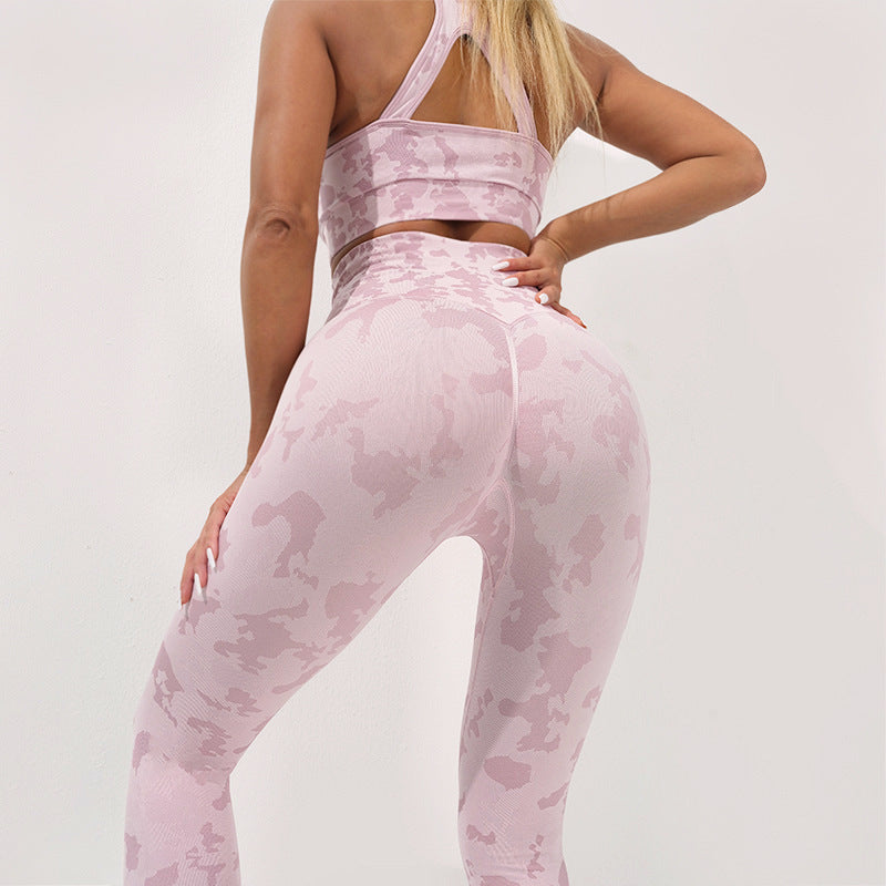 Camouflage Yoga Clothes Suit Sports Bra High Waist Belly Contracting Slimming Pants