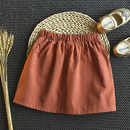 Two-piece plaid sleeveless brown skirt