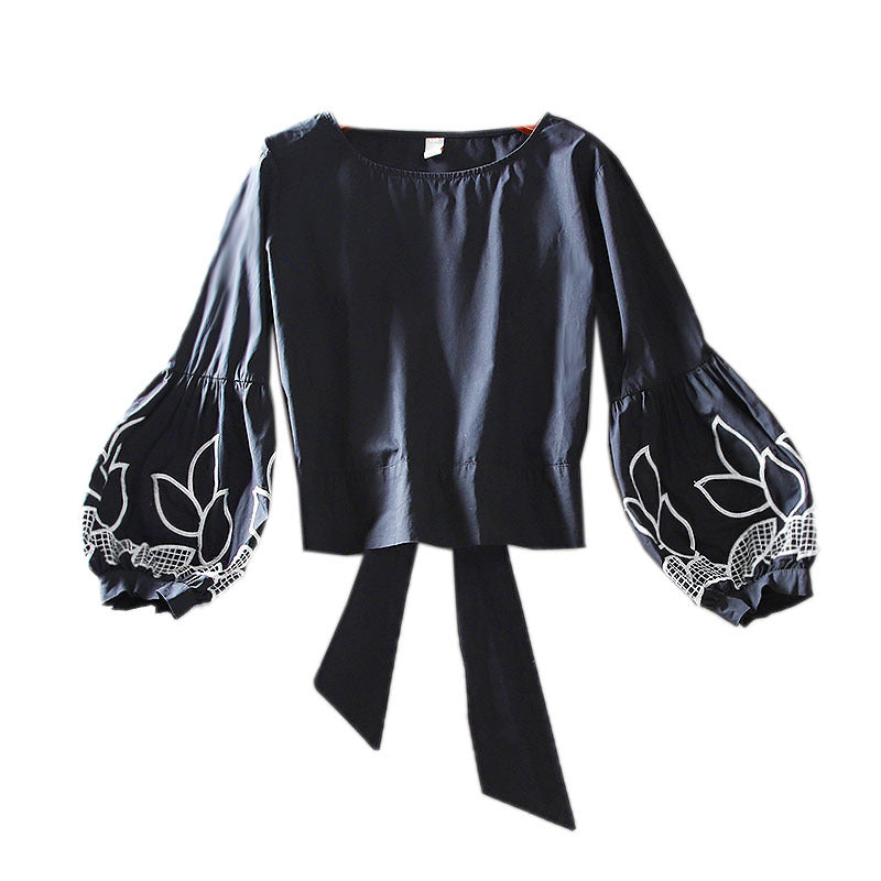 High Waist Short Niche Design Feeling Versatile Lantern Sleeve