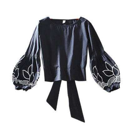 High Waist Short Niche Design Feeling Versatile Lantern Sleeve