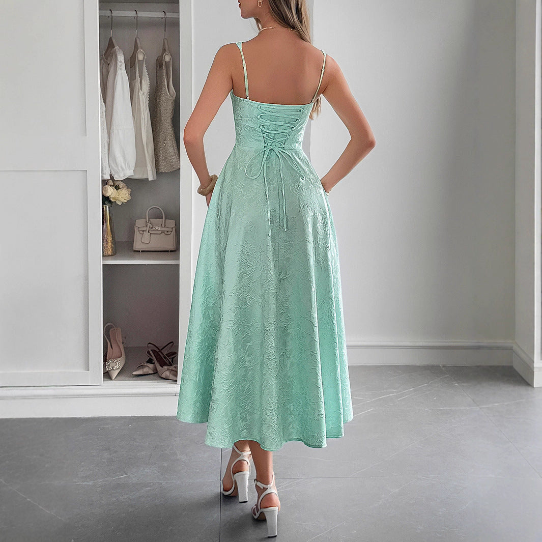 Elegant Graceful Strap Jacquard Maxi Dress Women's Clothing