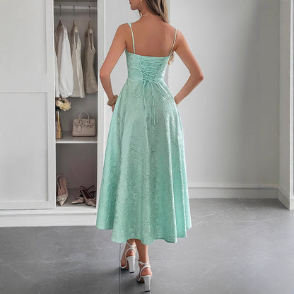 Elegant Graceful Strap Jacquard Maxi Dress Women's Clothing