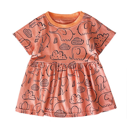 Children's Cotton Baby Girl Clothes Cartoon Printed Summer Dress