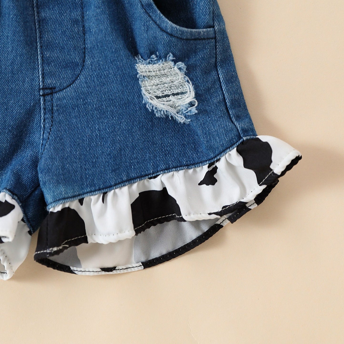 Girls' Summer Casual Suit Short Sleeved Kazakhstan Denim Shorts Two-piece Set